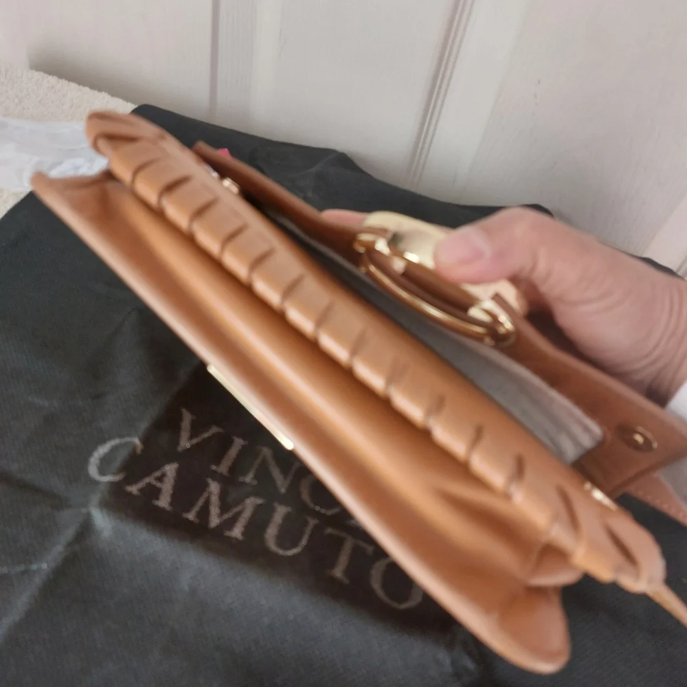 Vince Camuto Menio Aged Rum Genuine Leather Small Crossbody Bag - Picture 10 of 14